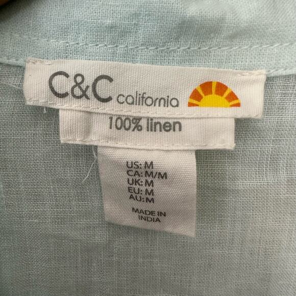 C & C California 100% Linen Tunic Top Light Green V Neck Pullover Women’s Size M - Picture 2 of 7